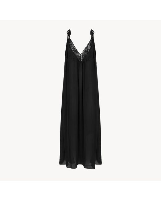 Chlo Women's Black Long Slip Dress In Silk Charmeuse & Lace
