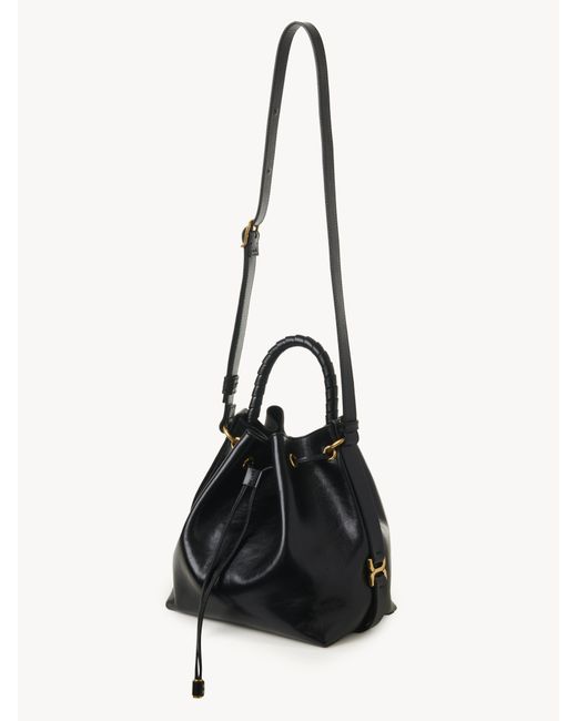 Chloé Black Marcie Bucket Bag In Shiny Leather