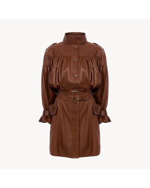 Chloé Brown High-Neck Puff-Sleeve Coat