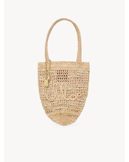 Bolso Tote Pequeño Summer Banana De Rafia 100% Rafia Chloé de color White