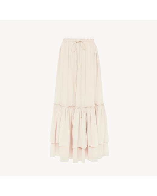Chloé Natural Ruffled Long Skirt