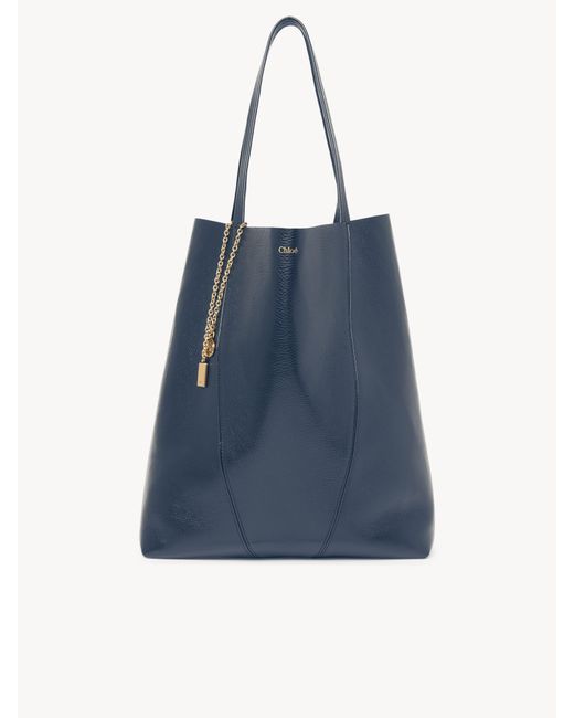 Chloé Blue Large Chloé Spin Tote Bag In Grained Leather