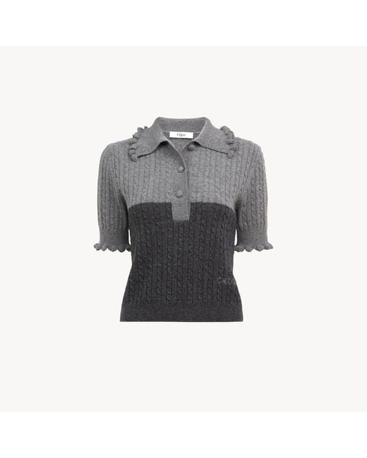 Chloé Gray Short-Sleeve Polo Jumper