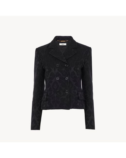 Chaqueta Ajustada Con Doble Botonadura De Jacquard De Mezcla De Lana Chloé de color Black
