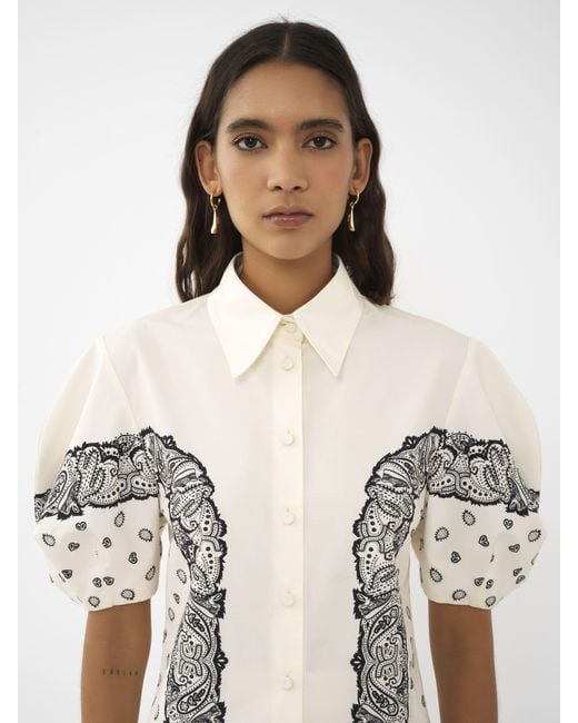 Chloé White Balloon-sleeve Printed Shirt