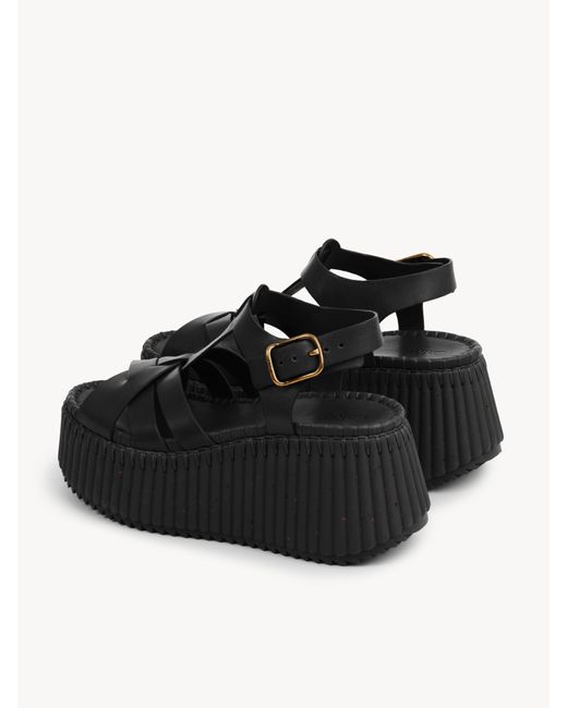 Chloé Black Nama Wedge Sandal