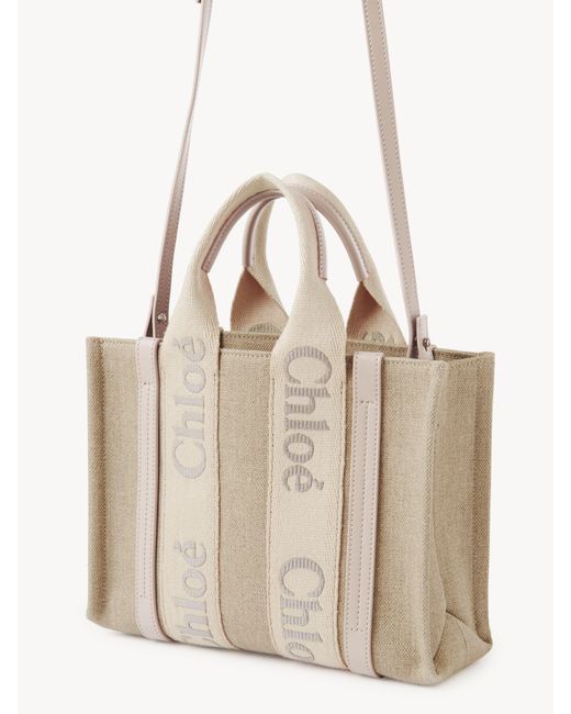 Chloé Natural Small Woody Tote Bag In Linen