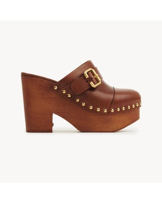 Zoccoli Con Zeppa Jeannette Marrone Taglia 100% Pelle Di Vitello, Pterocarpus Soyauxii, Coltivata, Coo Camerun di Chloé in Brown