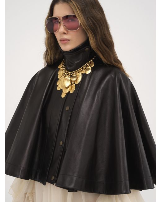 Chloé Black Short Cape In Soft Nappa Leather