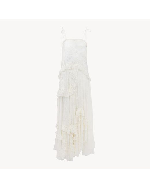 Robe longue à fines bretelles en dentelle brodée Chloé en coloris Natural