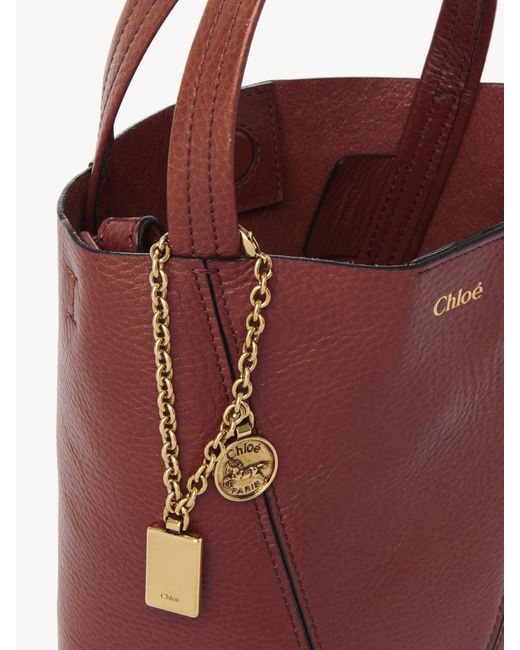 Chloé Red Kleine Chloé Spin Tote Bag aus genarbtem Leder