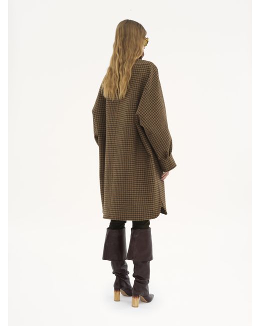 Chloé Brown Mittellanger Oversize-Mantel aus karierter Wolle