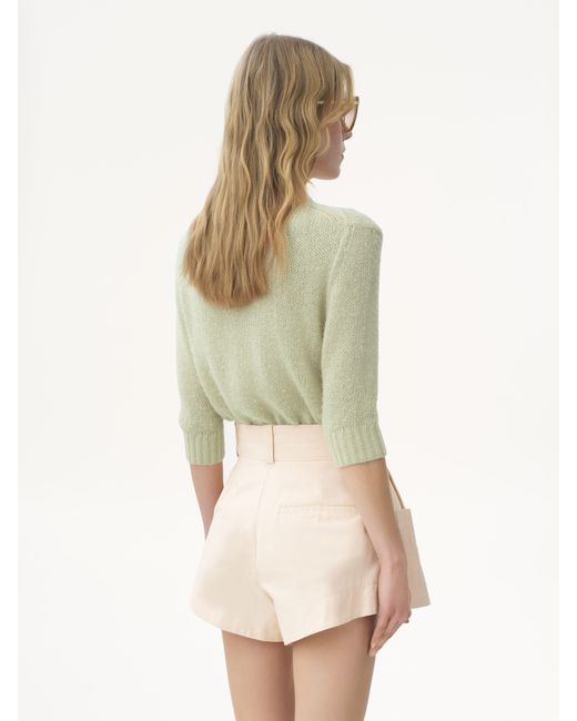 Pull manches trois-quart en maille de laine alpaga et soie à logo Chloé en coloris Green