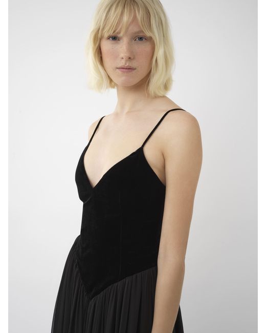 Chloé Black Abendkleid aus zweierlei Materialien