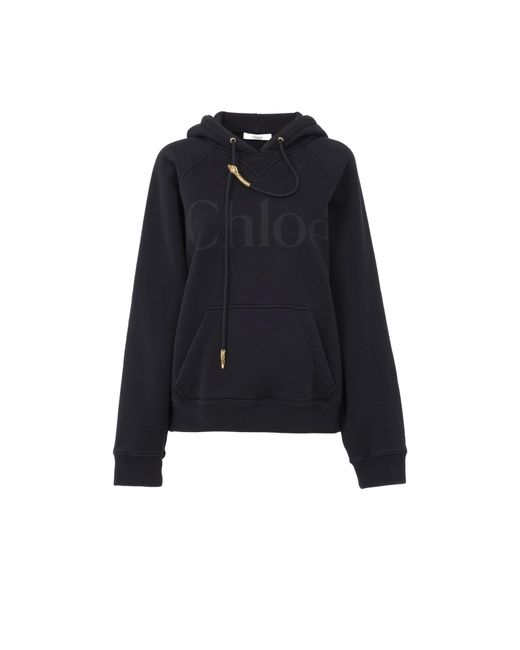 Sweat à capuche large en molleton de coton à logo Chloé en coloris Black