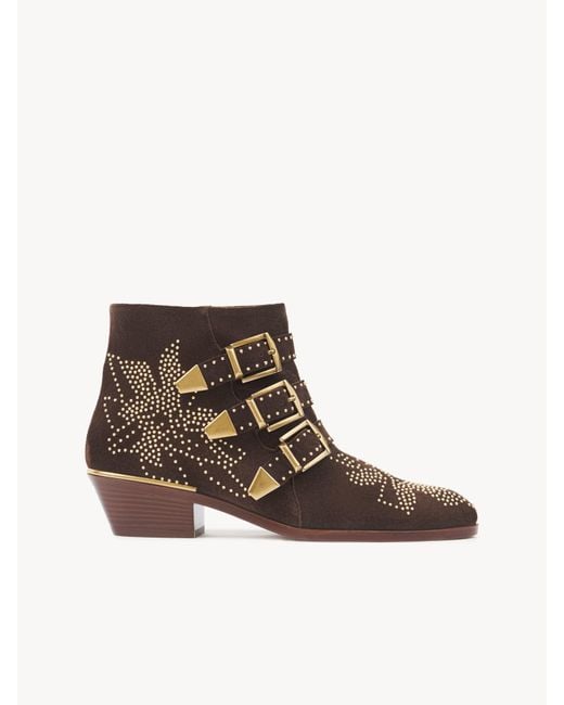 Chloé Susanna Ankle Boot 100% Calf-Skin Leather in het Brown