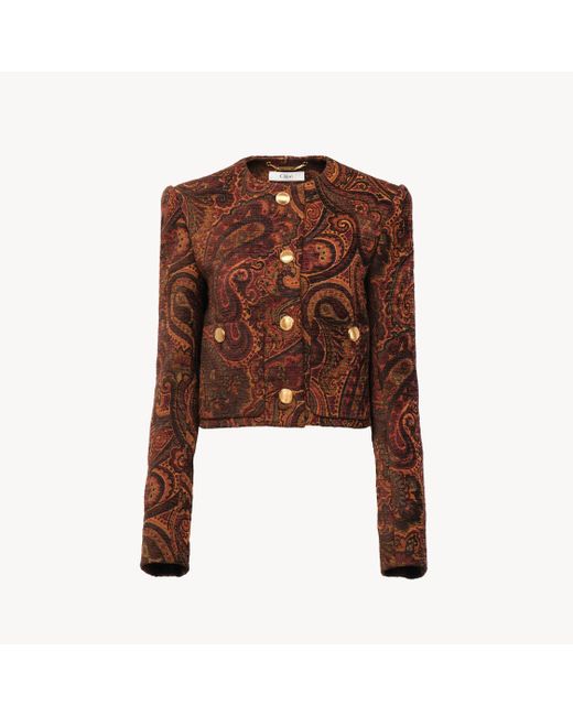 Chloé タペストリージャカード製ボクシー ノーカラージャケット Brown