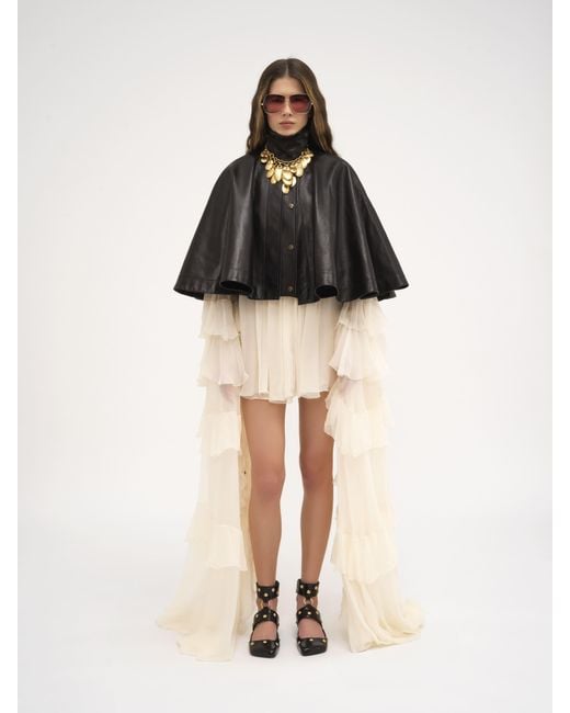 Chloé Black Short Cape In Soft Nappa Leather