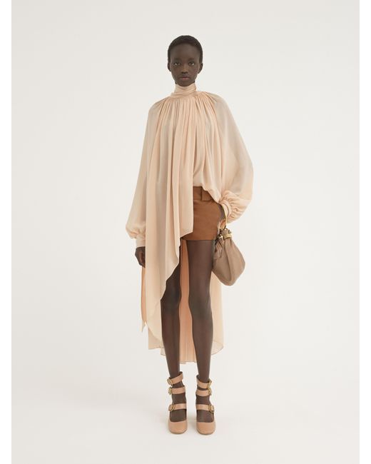 Chloé Natural Fluid Tunic Dress In Silk Georgette