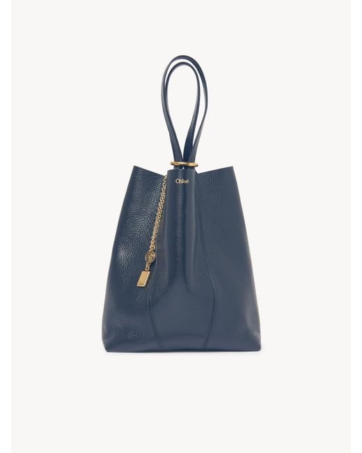 Chloé Blue Chloé Spin Tote Bag In Grained Leather