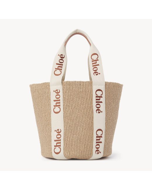 Chloé Natural Große Woody Korbtasche aus Fasern