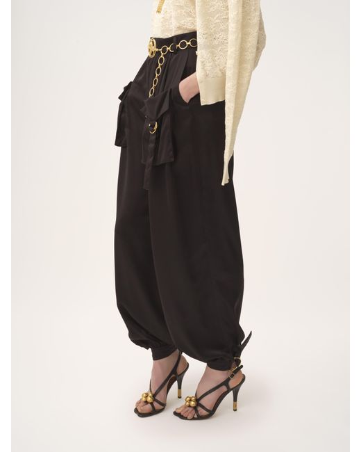 Chloé Black Fluid Cargo Pants In Silk Satin