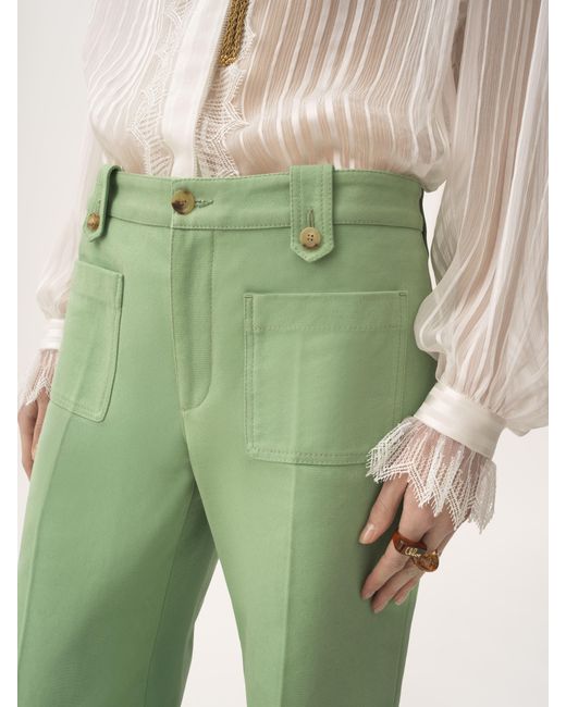 Chloé Green Flared Pants In Cotton Canvas