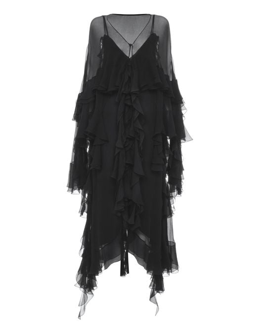 ワンピース Chloe Black silk blend long-cut dress Chloé V Neck Long Dress In Crêpe Satin in Black | Chloé US