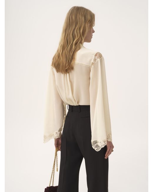 Blusa Fluida De Georgette De Seda Y Encaje Blanco 100% Seda, Pinctada Maxima, Farmed, Coo Australia Chloé de color White
