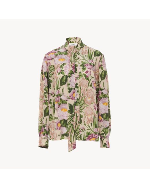 Chloé Green Geraffte Maxi-Bluse mit Schluppenkragen aus Crêpe de Chine