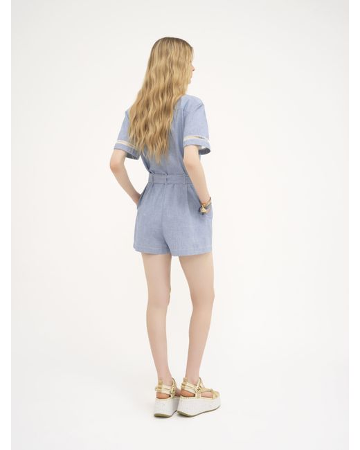 Chloé Blue Short-sleeve Jumpsuit