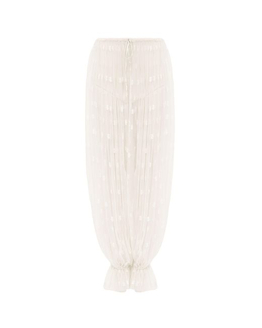 Chloé White Drawstring Pants In Embroidered Lace