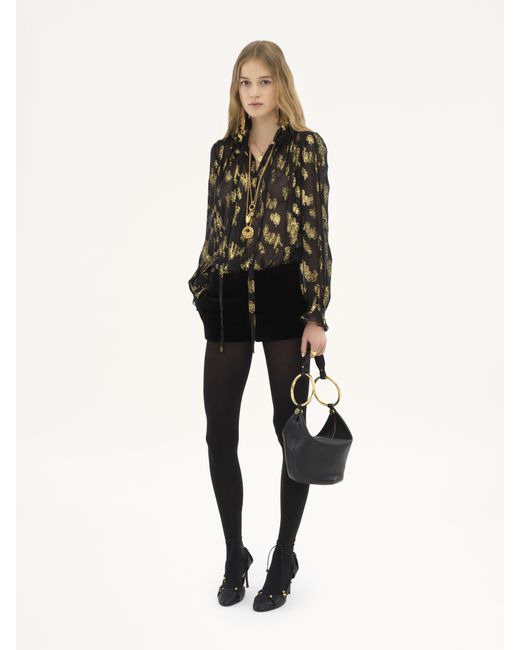 Chloé Black Gathered Blouse In Silk Jacquard & Lurex