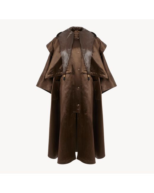 Chloé Brown Hooded Long Cape Coat
