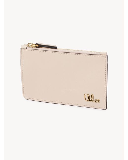 Chloé Natural Kleines Chloé Iconic Portemonnaie aus glänzendem Leder mit Kartensteckfächern