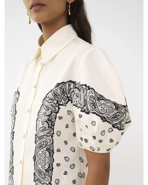 Chloé White Balloon-sleeve Printed Shirt