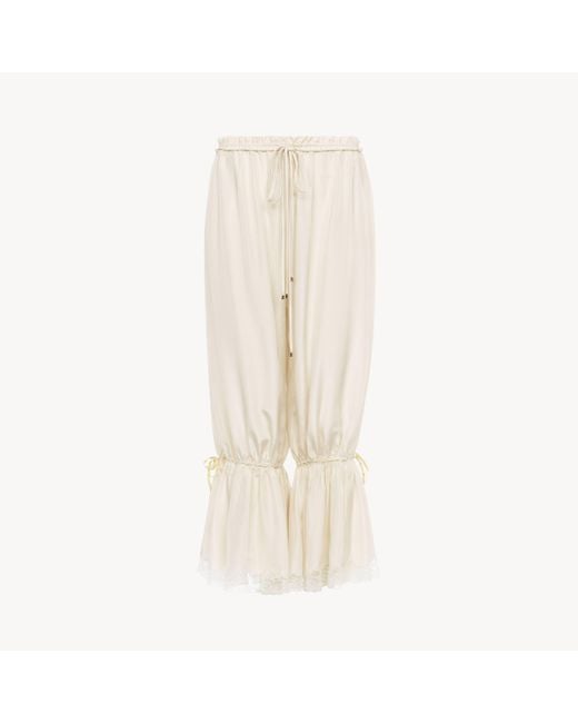 Chloé ウォッシュドシルクポンジェ製フルイド クロップドパンツ 婦人向け ホワイト サイズ シルク 100 Natural