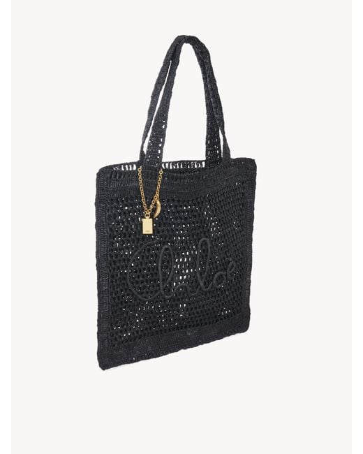 Chloé Black Summer Banana Tote Bag In Raffia