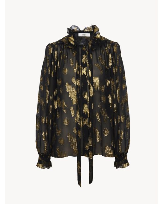 Chloé Black Gathered Blouse In Silk Jacquard & Lurex