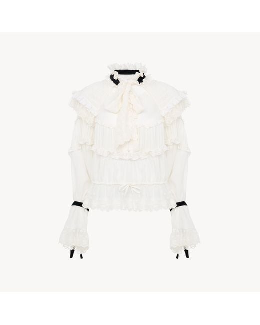 Chloé White Tie-Front Ruffled Top