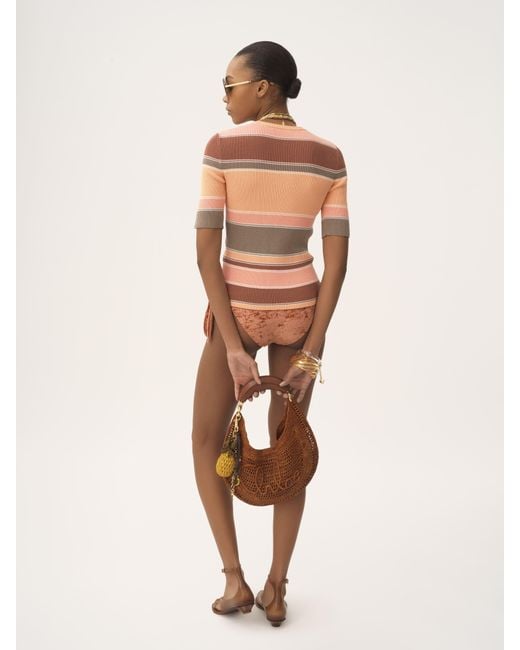 Chloé Pink Elbow-Sleeve Fitted Logo Top