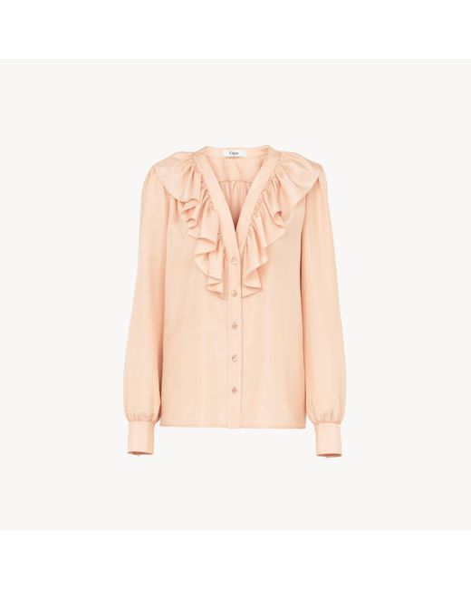 Chloé Pink V-Neck Ruffled Blouse