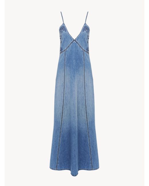 Chloé Blue Long Flare Denim Dress
