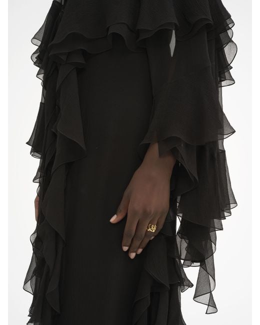 ワンピース Chloe Black silk blend long-cut dress Chloé V Neck Long Dress In Crêpe Satin in Black | Chloé US