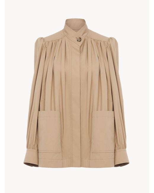 Chaqueta Fruncida Con Cuello Alto De Gabardina De Algodón Naranja 100% Algodón, Horn Bubalus Bubalis, Farmed, Coo India Chloé de color Natural