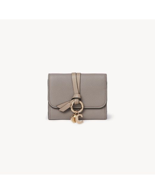 Monedero Tarjetero Pequeño Alphabet De Cuero Granulado Chloé de color Gray