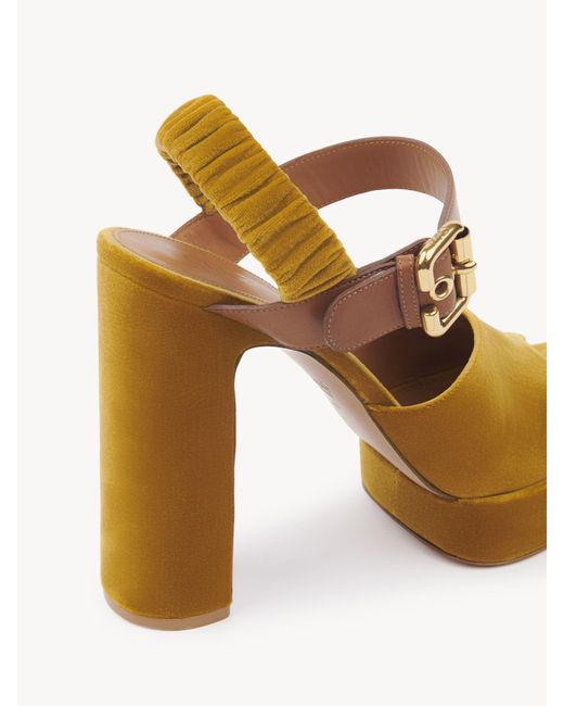 Chloé Metallic Aria Platform Sandal 100% Polyester, Calf-Skin Leather