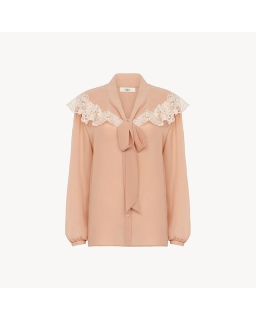 Chloé Pink Tie-Front Gathered Blouse