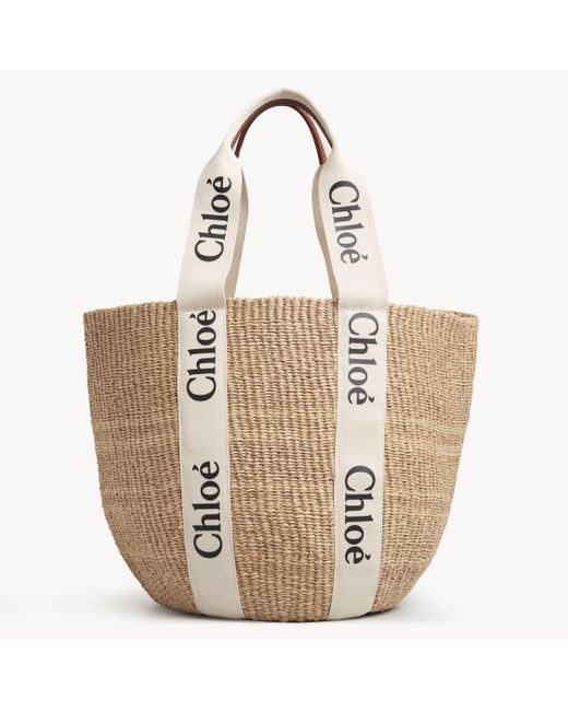 Chloé Brown Large Woody Basket In Natural Fibers