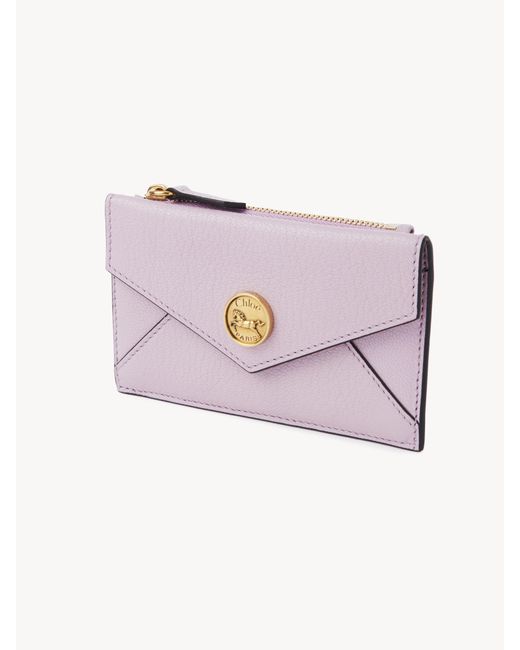 Chloé Purple Kleines Envelope Portemonnaie aus genarbtem Leder mit Kartensteckfächern